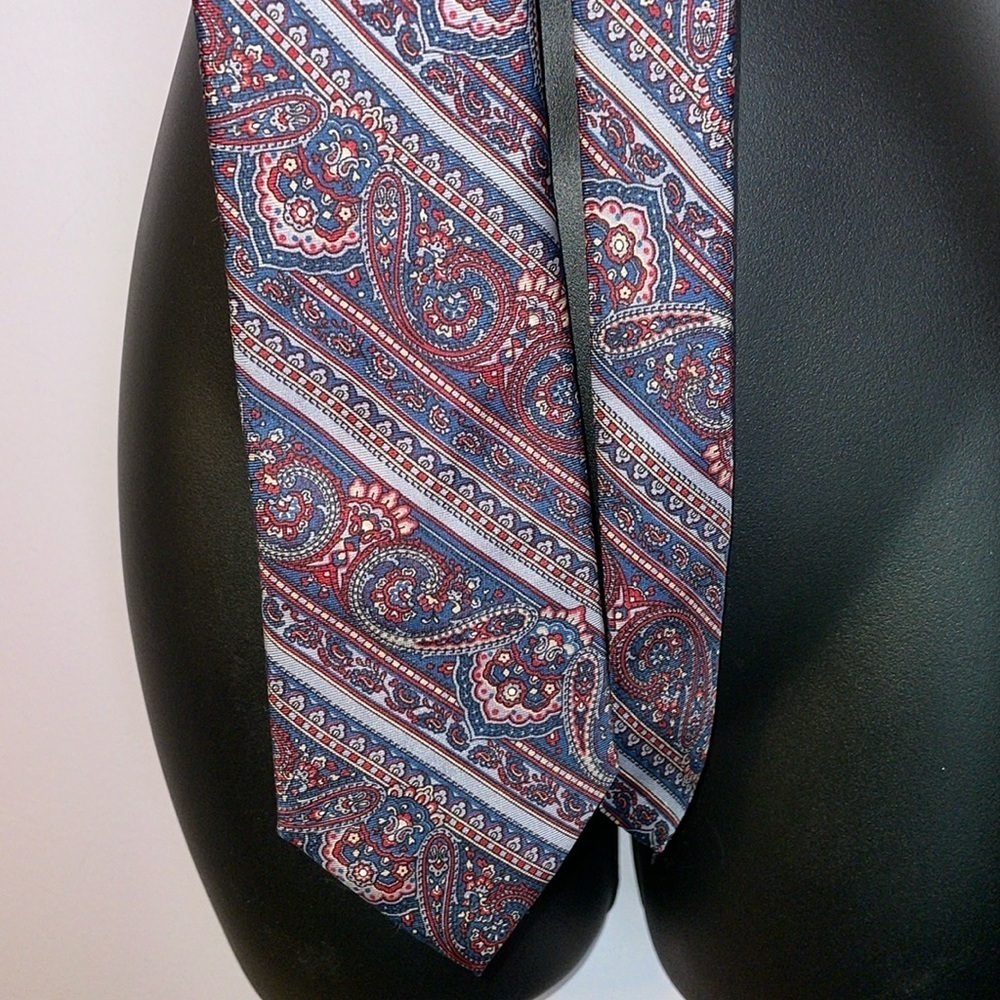 Christian Dior Paisley Striped Silk Necktie Tie Blue Red